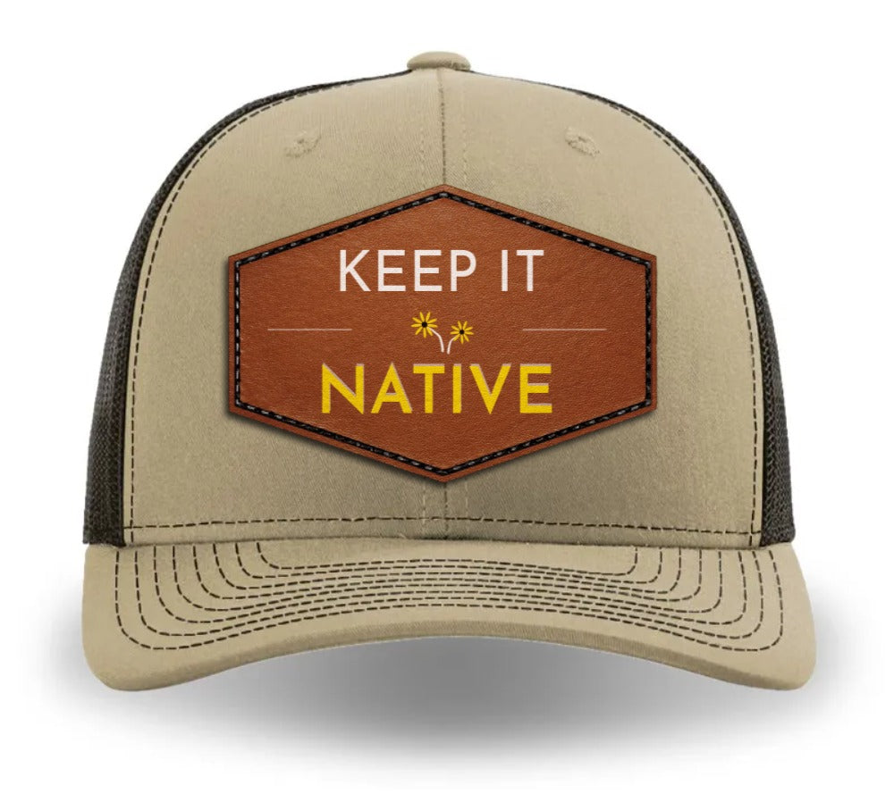 "Keep it Native" - Tan/brown trucker cap yellow/white